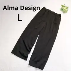 アルマデザイン ワイドパンツ タック オフィスカジュアル ブラック L 無地 黒
