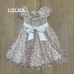 LIZLISA リズリサ 花柄 リボン 半袖 ひざ丈ワンピース M