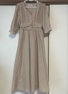 GRL 七分袖ベージュロングワンピース