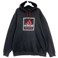adidasアディダスパーカースウェットブラック黒レッドロゴプリントヴィンテージ