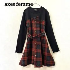 axes femme アクシーズファム ベルト付き　チェック柄ワンピース