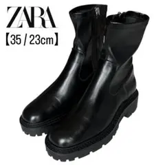 【✳︎さん専用】ZARA 35 レザー サイドジップブーツ トラックソール 厚底