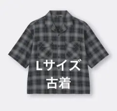 GU オープンカラーボクシー ブラック系 チェックシャツ Lサイズ 古着のサムネイル