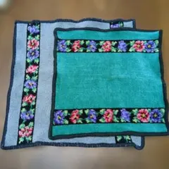 FEILER タオルハンカチ 花柄刺繍　26㎝グレー•グリーン22㎝2枚セット