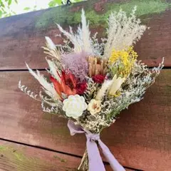 ドライフラワー　スワッグ　フライングリース　ブーケ　プロテア　ミモザ