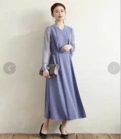 【人気】AIMERエメ　レースロングスリーブパーティードレス　ワンピース　水色S