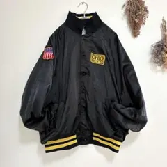 80sUSA製AristoJac企業ロゴワッペンスタジャン黒黄XLオーバーサイズ