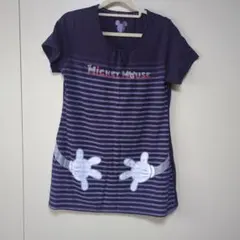 レディース ミッキーマウス ストライプ Tシャツ 紫 Ｌ