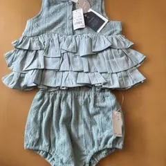 新品定価2519円コトリ2セットミントグリーン フリルトップスとブルマ80cm