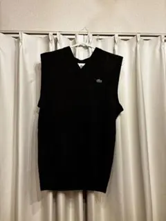 LACOSTE Vネック ニットベスト ブラック