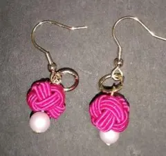 水引　ピアス　ピンク　ゴールド