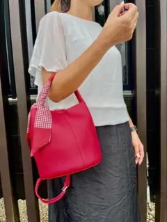 【新品】2WAYポーチ付きバケツ型トートバッグ ショルダーベルト スカーフ付き