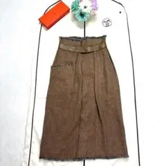 美品 エルメス 現行 22ss ラップスカート フリンジ レザー切替 ロング
