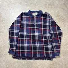 アメリカ古着　長袖Tシャツ　ポロシャツ　チェック　ハーフジップ　L 6297
