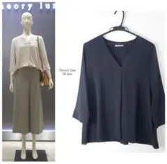 未使用級✨セオリーリュクス ブラウス フレンチスリーブ 38 ネイビー