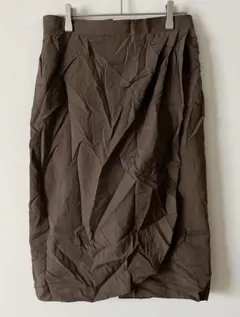 ブラウン タイトスカート　ラップ風スカート 膝丈 春夏秋　ポケット付き　L相当
