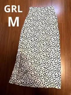 フレアロングスカート ホワイト/ブラック ドット柄