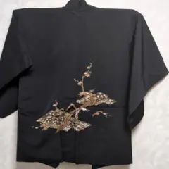 昭和　手縫い　羽織　黒　　紐付き