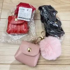 ミニバッグ　フェイクファー　バッグチャーム　ピンク　キーホルダー　3点セット