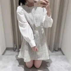 AnMILLE ボリューム袖ツイードOP ワンピー