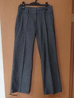 グレー センタープレスワイドパンツ