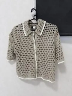 H&M クロシェ編み 半袖ポロシャツ ベージュのサムネイル