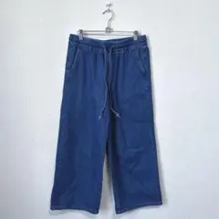 ワイドデニムパンツ (L) ゆったり ウエストゴム デニム