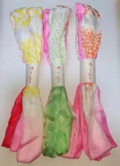 3本　御こしひも　絹100%　腰紐　絞り　緑　ピンク