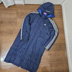 adidas フード付きロングコート ネイビー