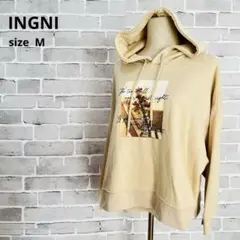 INGNI オーバーサイズプリントパーカーフーディ長袖ベージュゆるたぼ B330
