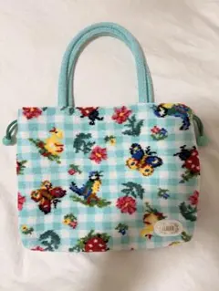 【FEILER】手付き巾着　ハイジチェック　ハピネスミント