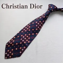 クリスチャンディオール ネクタイ ネイビー 小紋柄 絹素材【n8895】