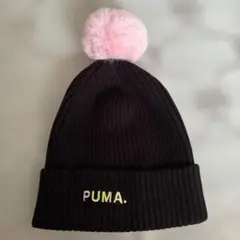 PUMA ニット帽 ビーニー ブラック ピンク ポンポン