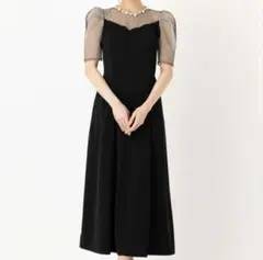 ラグナムーン Aラインロングワンピース オケージョンドレス 半袖レース ブラック