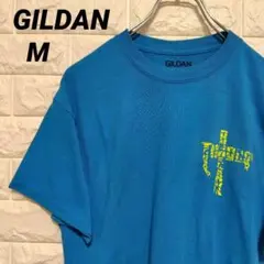 【GILDAN】両面プリント 青×黄 半袖Tシャツ アメカジ US古着