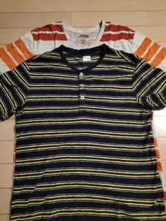 Vネックストライプ ヘンリーネック 2枚セット Tシャツ MとS