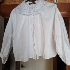 ZARA ホワイト レース襟 ブラウス L
