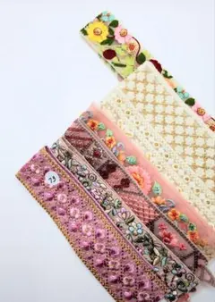 お得✨50cm×1本 30cm×5本　計2mインド刺繍リボンハギレ　no.73