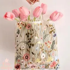 花柄刺繍チュールバッグ トート サブバッグ A4 レディース 春夏
