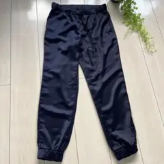 【BANANA REPUBLIC】ネイビーサテン調 ジョガーパンツ S 光沢美品