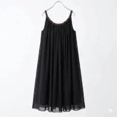 アクシーズファム ひざ丈 プリーツワンピース ノースリーブ レース M 黒