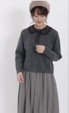 新品　Samansa Mos2 刺繍付きカーディガン チャコール