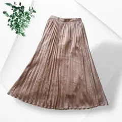 GU ジーユー サテンプリーツロングスカート M 光沢感 くすみピンク ゆったりのサムネイル