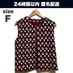 フリーサイズ ベスト 幾何学模様 ひし形 マルチカラー 昭和 レトロ カジュアル