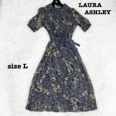 美品　ローラアシュレイ　シャツワンピース　ロング丈　花柄　ボタニカル　リボン