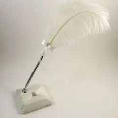 天然羽ペン＆ペンスタンドセット　結婚式やセレモニーの受付カウンター用