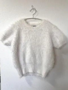 ZARA シャギーニット　半袖ニット　ザラ　ホワイト