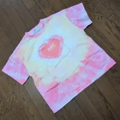 x-girl STAGES 140 半袖Tシャツ　ハートタイダイ　ロゴ　ピンクのサムネイル