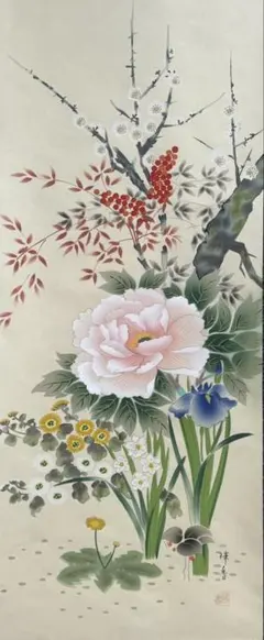 小山一正 秋桜 掛軸 絹本 花図 共箱 コスモス 赤蜻蛉 小山一正 秋桜 掛軸 絹本 花図 共箱 コスモス 赤蜻蛉 - メルカリ