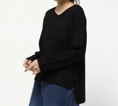 Samansa Mos2 blue ワイドリブプルオーバー　ニット